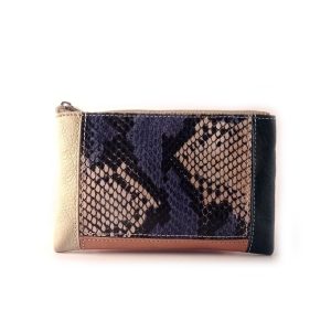 Monedero piel de cremallera con combinación serpiente print