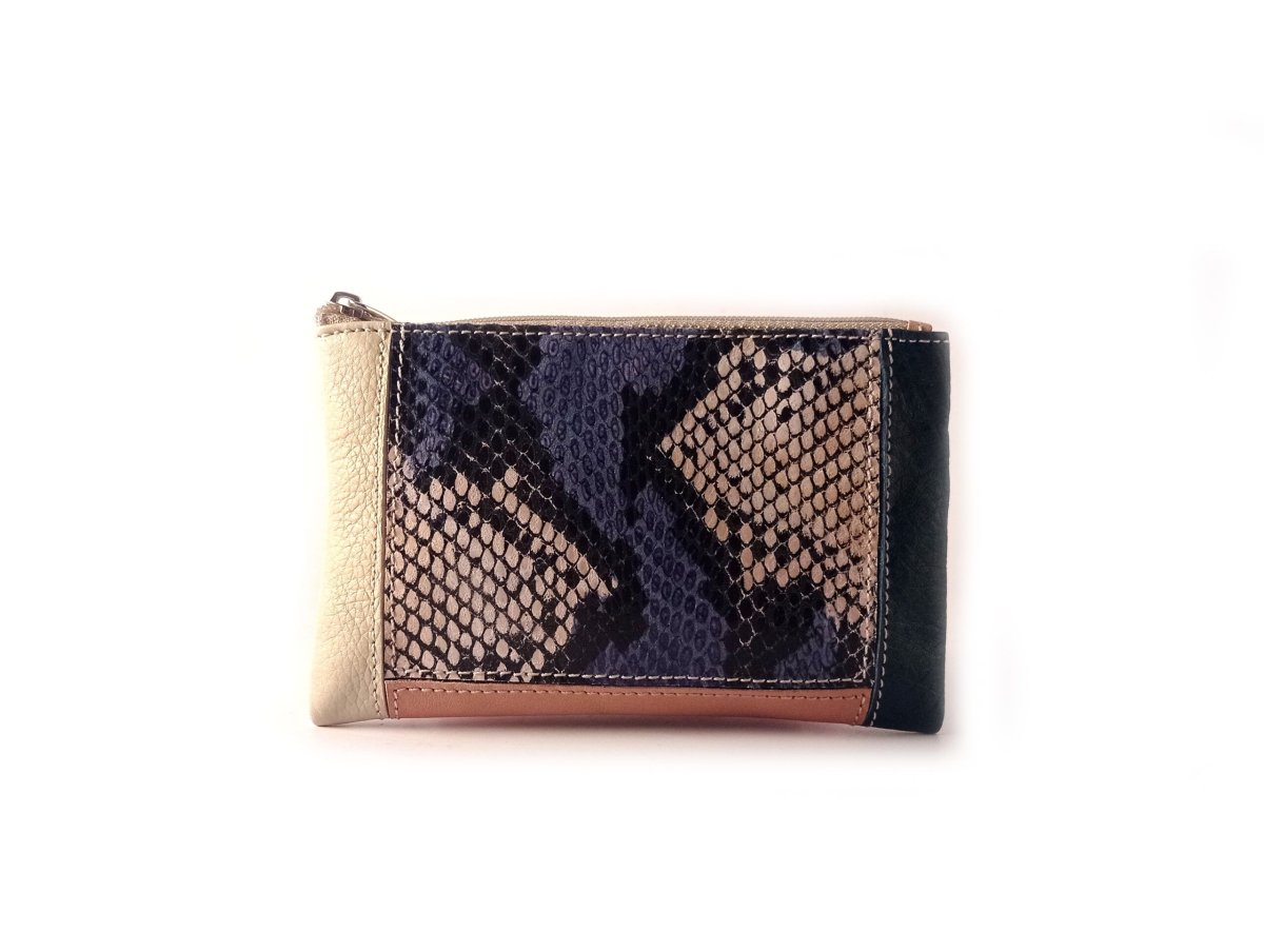 Monedero piel de cremallera con combinación serpiente print