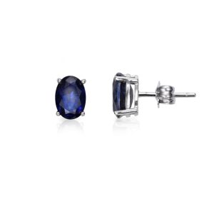 Pendientes Zafiro Oval Oro Blanco