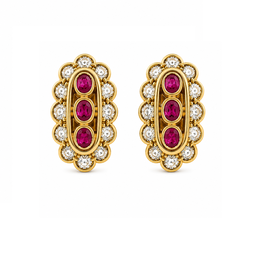 Pendientes vintage Carrera&Carrera oro amarillo, rubí y diamantes- circa 1980 - Imagen 4