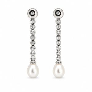 Pendientes largos de oro, diamantes y perla- circa 2000