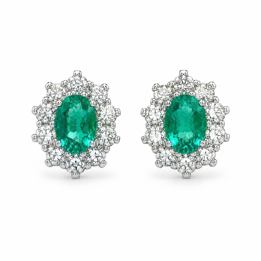 Pendientes orla de esmeradas y diamantes by Carrera - Imagen 5