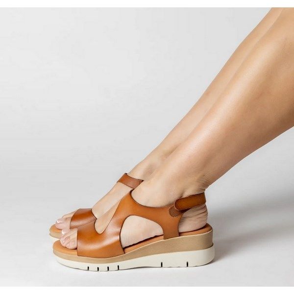 Sandalias para mujer de piel con cuña media Marila Shoes Allen avellana - Imagen 8