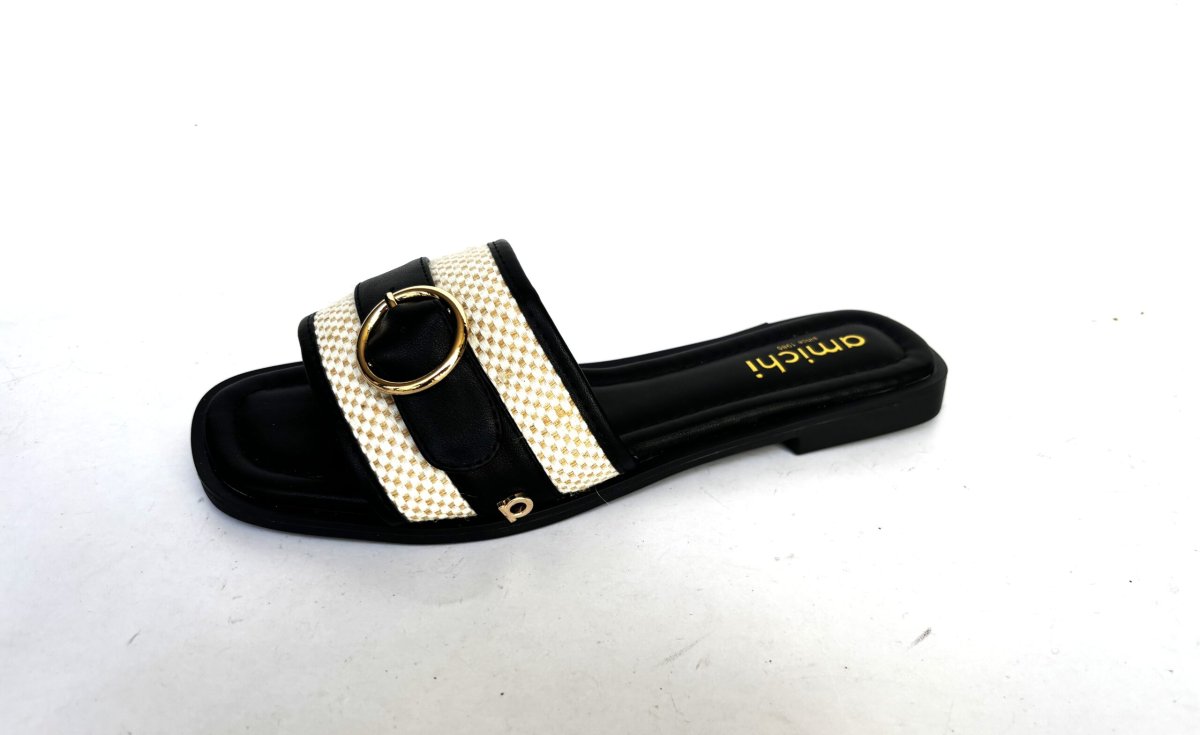 Sandalias planas de pala Amichi negro y rafia - Imagen 5