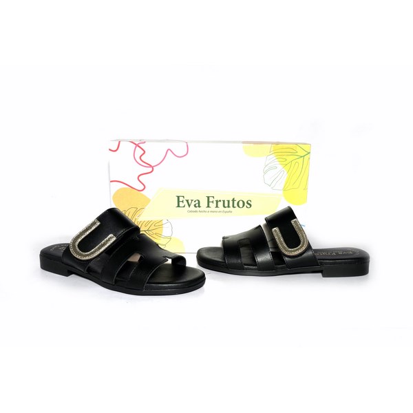 Sandalias planas en piel EVA FRUTOS negro
