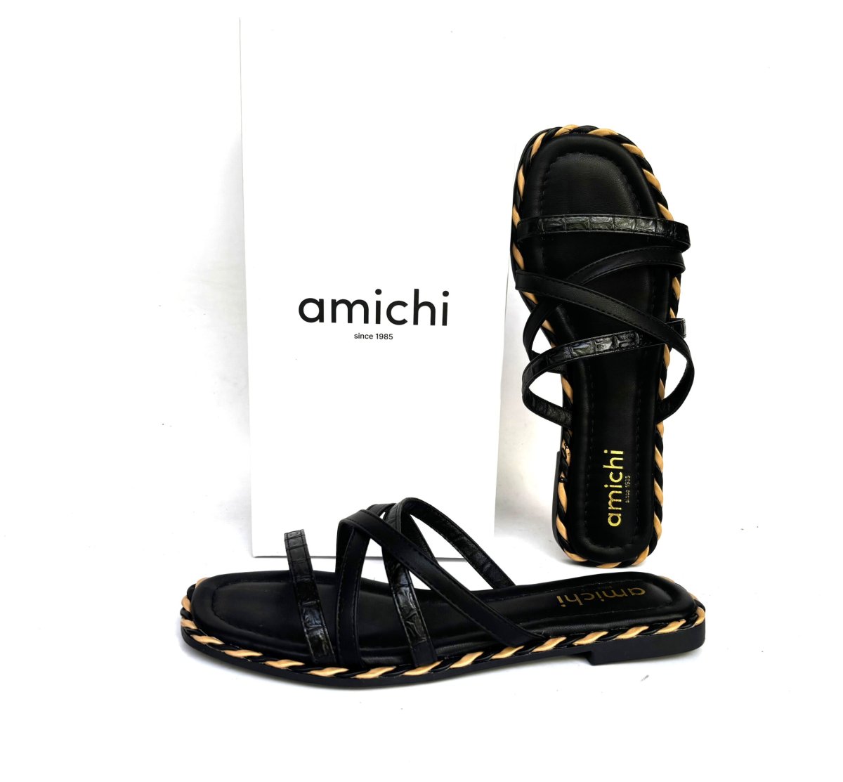 Sandalias planas de tiras AMICHI negro - Imagen 2