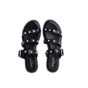 Sandalias planas de tiras AMICHI tachas negro