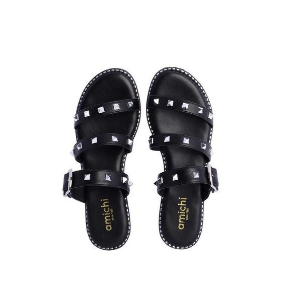 Sandalias planas de tiras AMICHI tachas negro - Imagen 2