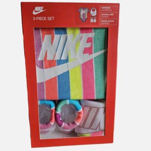 NIKE – Conjunto Bebé 3 Piezas Body Babero Patucos 0-6 Meses Multicolor Original Regalo Recién Nacido GN0569-ACG