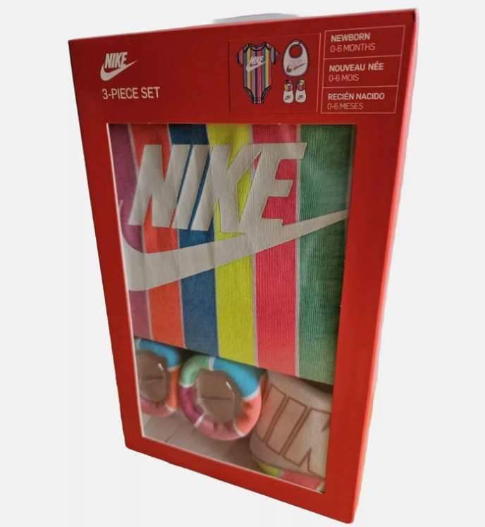 NIKE – Conjunto Bebé 3 Piezas Body Babero Patucos 0-6 Meses Multicolor Original Regalo Recién Nacido GN0569-ACG - Imagen 3