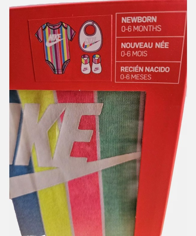 NIKE – Conjunto Bebé 3 Piezas Body Babero Patucos 0-6 Meses Multicolor Original Regalo Recién Nacido GN0569-ACG - Imagen 4