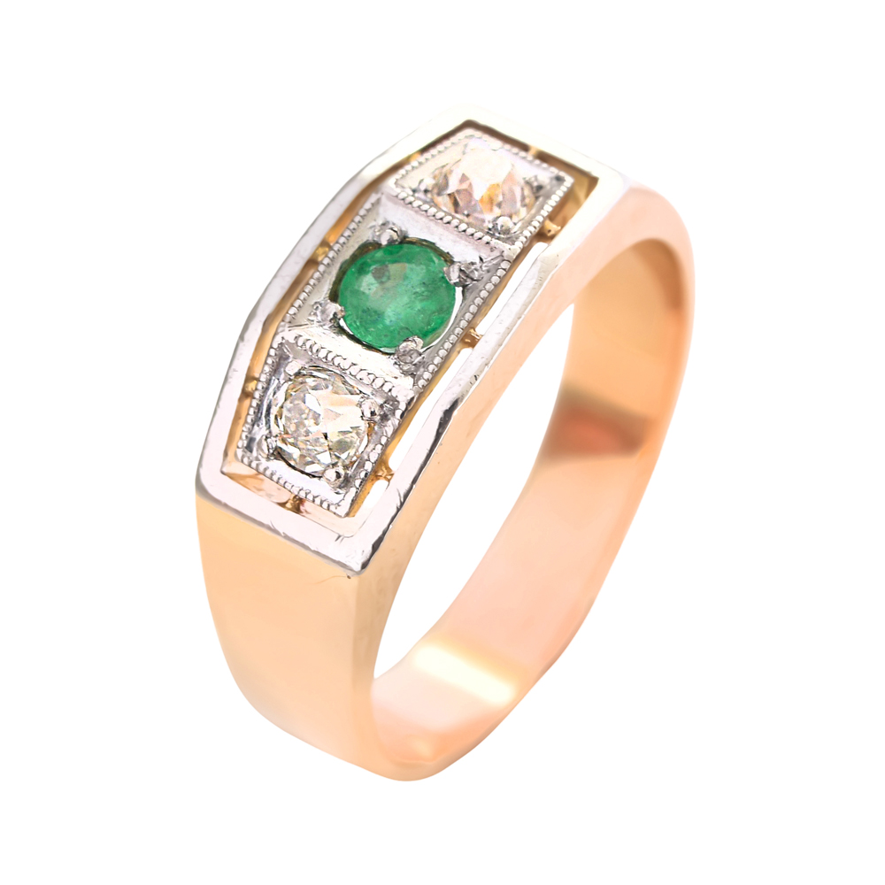 Anillo tresillo esmeralda finales S.XIX - Imagen 2