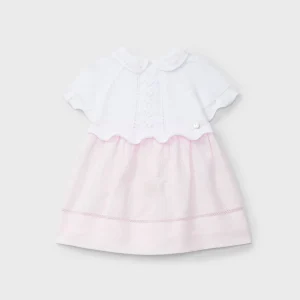 Vestido bicolor rosa y blanco tricot recién nacida | Dr. Kid by Charanga