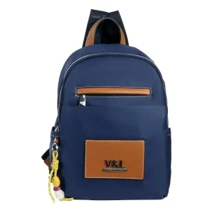 Mochila VICTORIO & LUCCHINO · Color Azul y Cuero · Coleccion Nilo