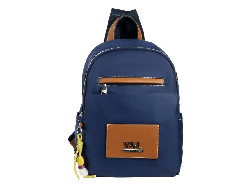 Mochila VICTORIO & LUCCHINO · Color Azul y Cuero · Coleccion Nilo