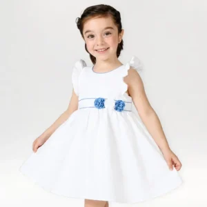 Vestido de bebé blanco con flores azules