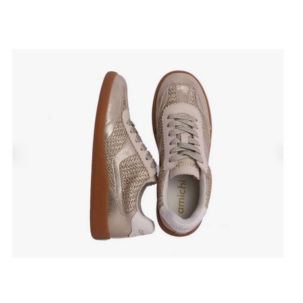 Zapatillas deportivas mujer AMICHI oro con rafia - Imagen 2