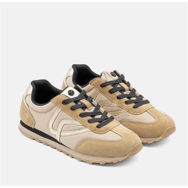 Zapatillas deportivas The Happy Monk Barna-001 serraje beig y oro