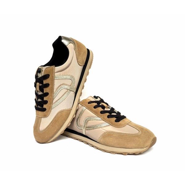 Zapatillas deportivas The Happy Monk Barna-001 serraje beig y oro - Imagen 3