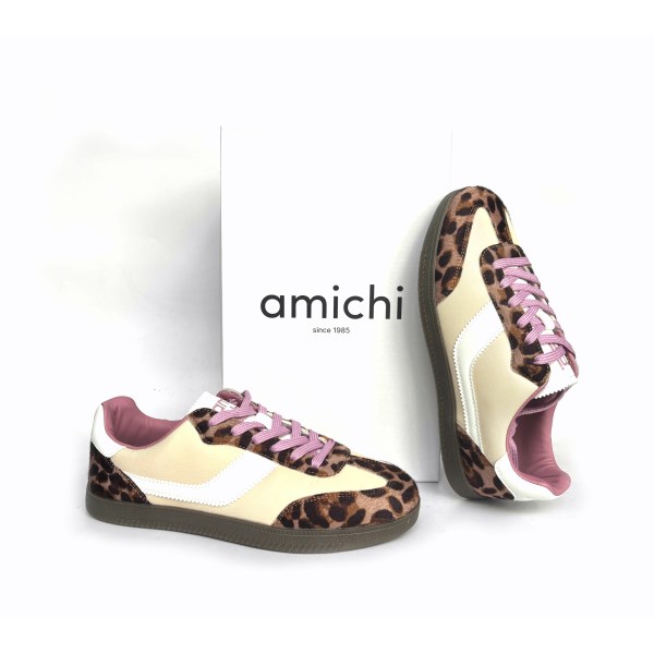 Zapatillas mujer AMICHI estampado leopardo rosa