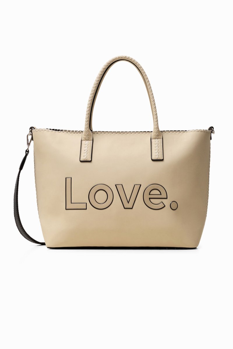 DESIGUAL – Bolso Desigual Alola Holbox grande beige con mensaje LOVE - Imagen 2