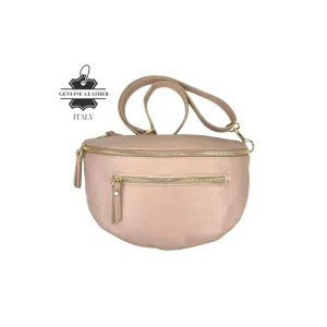 Amplia Riñonera de Piel Italiana para Mujer con Bolsillo Frontal y Cremallera