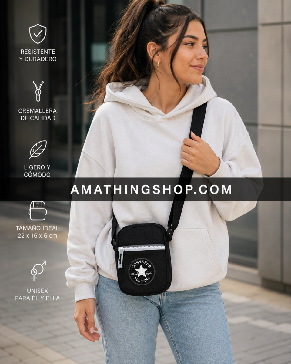 CONVERSE – Bandolera Converse Negra Unisex 9A5390 Crossbody para Móvil, Viaje y Festival - Imagen 7