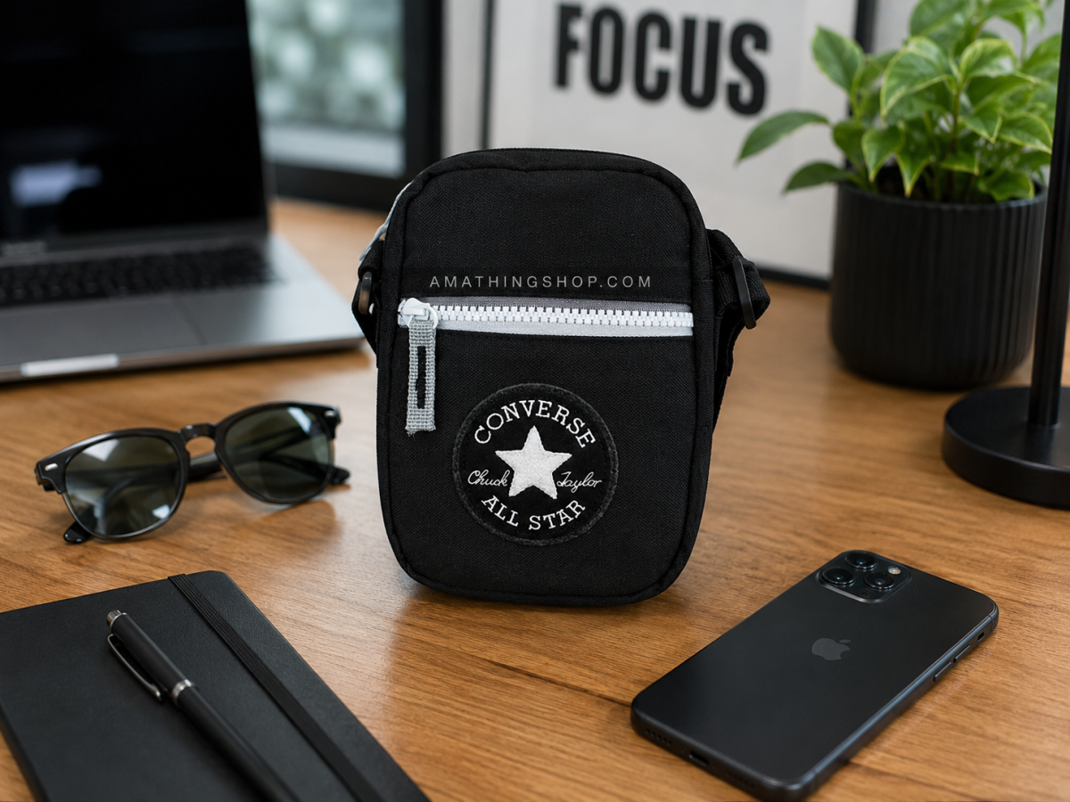 CONVERSE – Bandolera Converse Negra Unisex 9A5390 Crossbody para Móvil, Viaje y Festival - Imagen 4