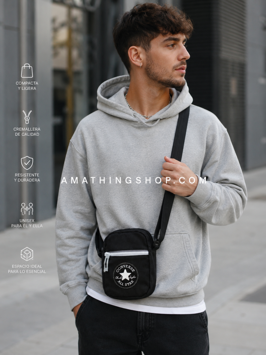CONVERSE – Bandolera Converse Negra Unisex 9A5390 Crossbody para Móvil, Viaje y Festival - Imagen 3
