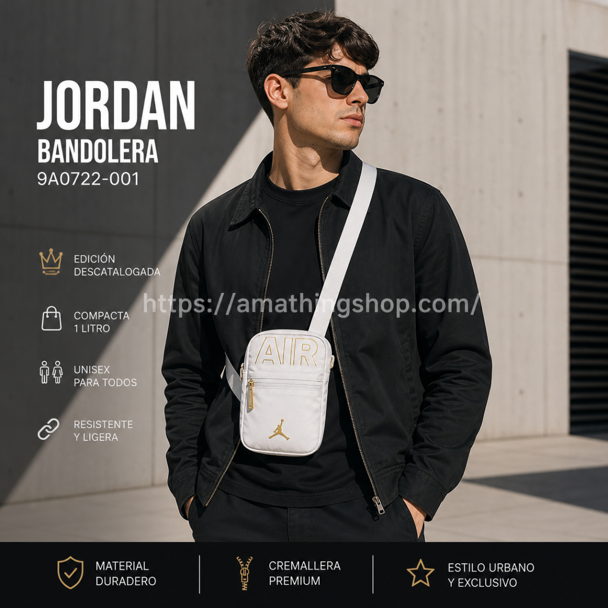 NIKE – Bandolera Jordan blanca original modelo 9A0722-001 - Imagen 3