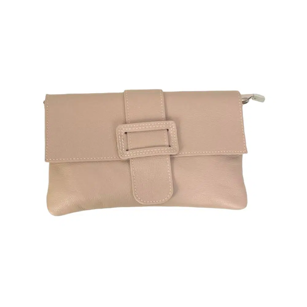 Bolso Bandolera en Piel Italiana para Mujer con Hebilla Decorativa, Solapa y Cremallera - Imagen 4