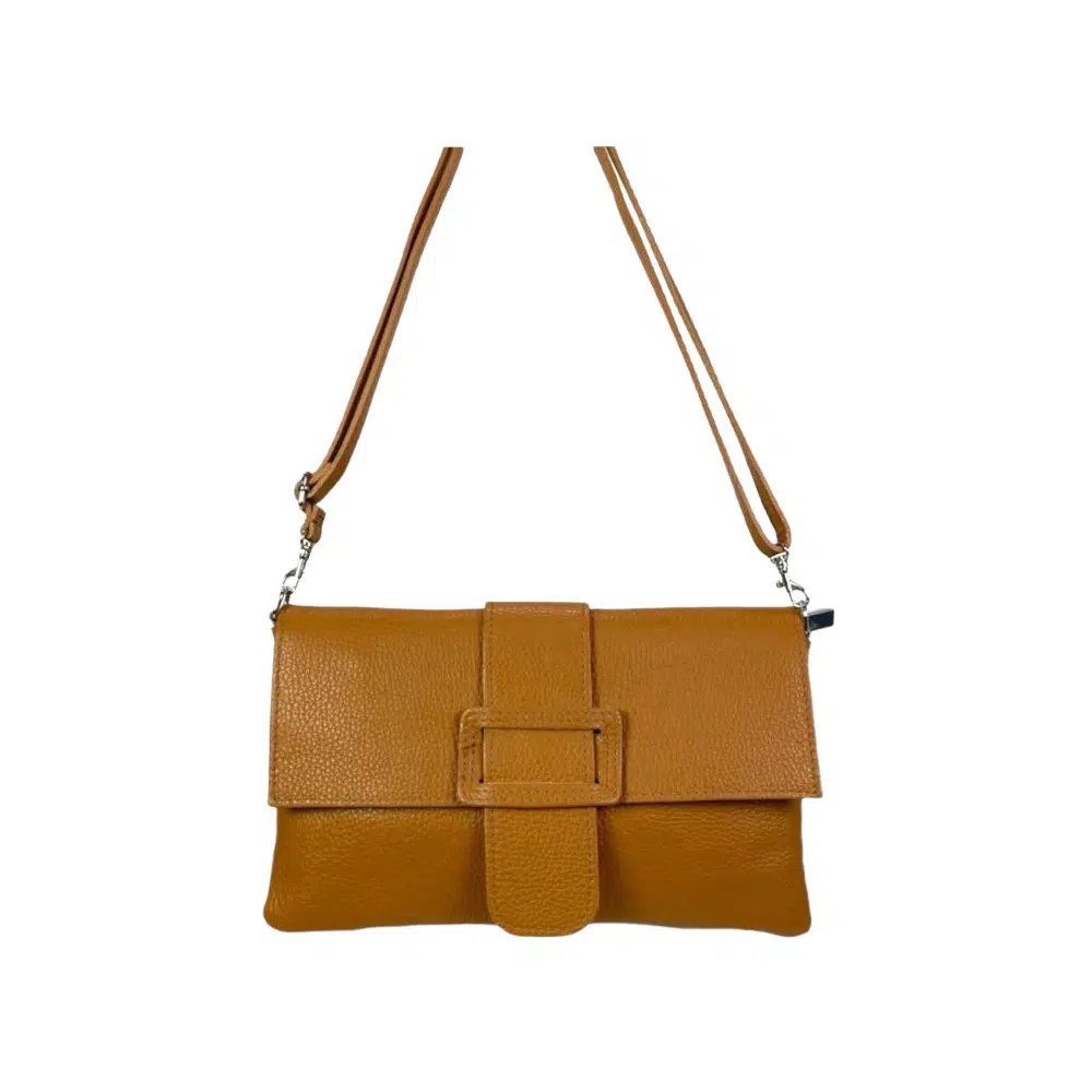 Bolso Bandolera en Piel Italiana para Mujer con Hebilla Decorativa, Solapa y Cremallera - Imagen 6