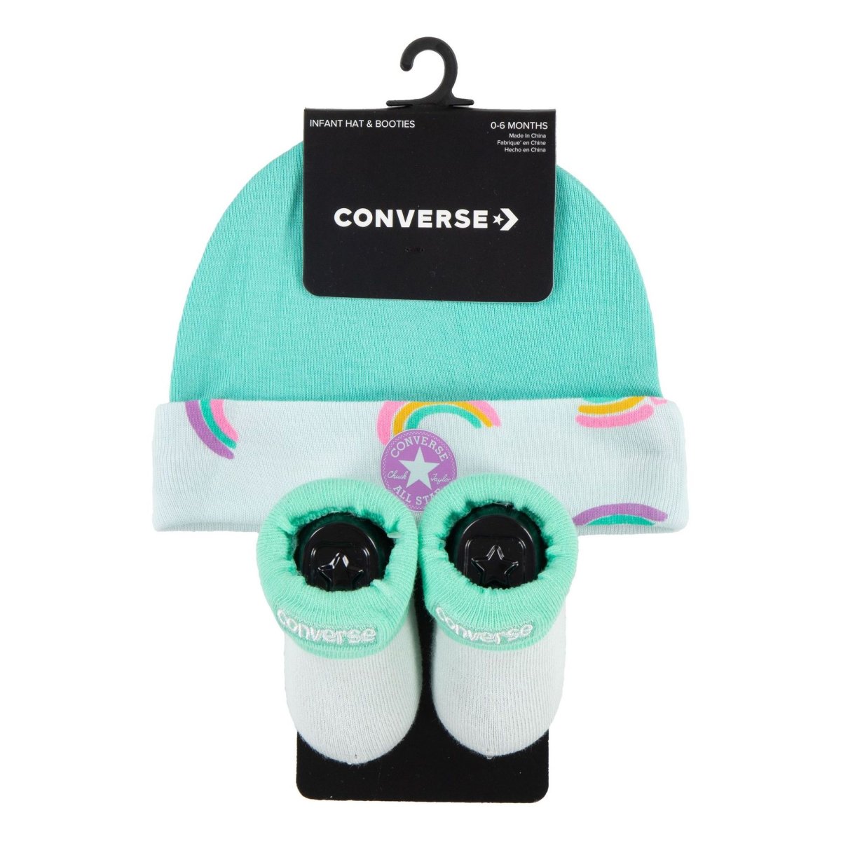 CONVERSE – Conjunto Bebé Converse Gorro Turquesa y Patucos Arcoíris - Imagen 4