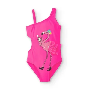 Bañador niña fucsia flamenco