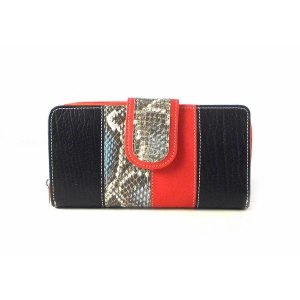 Billetera para mujer grande en piel Nilo serpiente print con monedero de cremallera