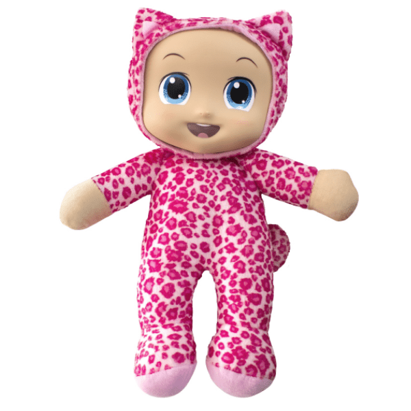 BIZAK – Mi Bebé Voltereta de Peluche y sus Amigos con disfraz de Leopardo Rosa - Imagen 3