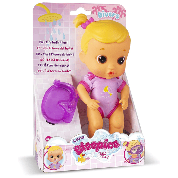 BLOOPIES DIVERS – Muñeca Baby Luna Hora del Baño Muñeca Bebé Baño 25,5 cm Gafas Aletas - Imagen 2