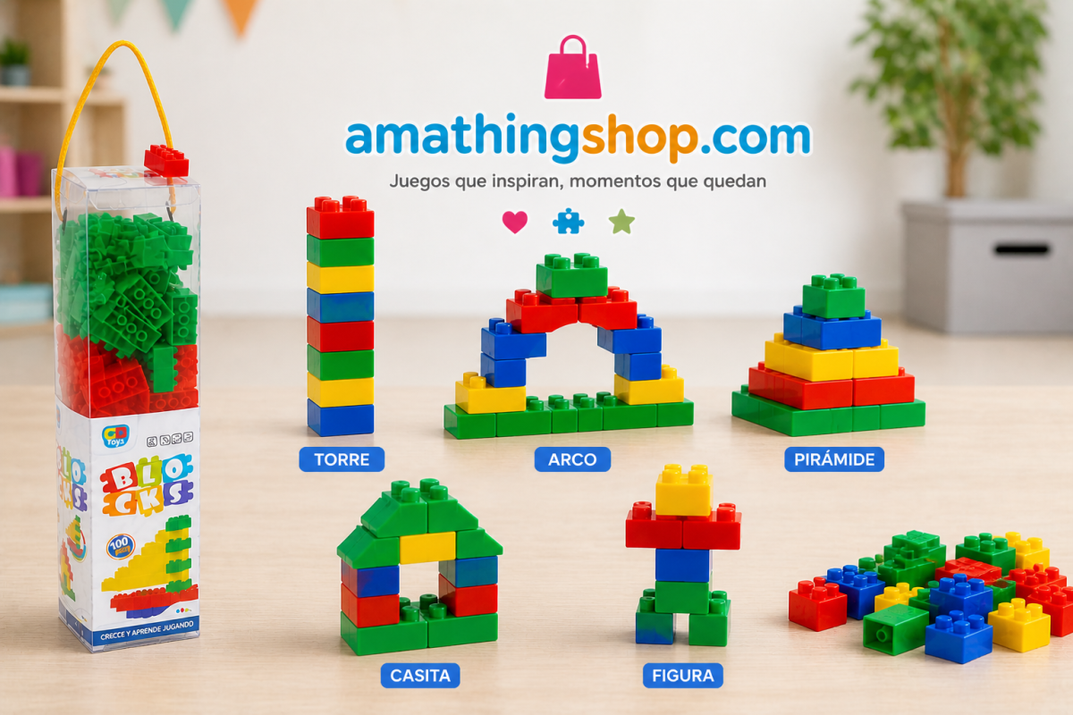 BLOCKS – Bloques de construcción para niños 100 piezas juego educativo portátil - Imagen 7