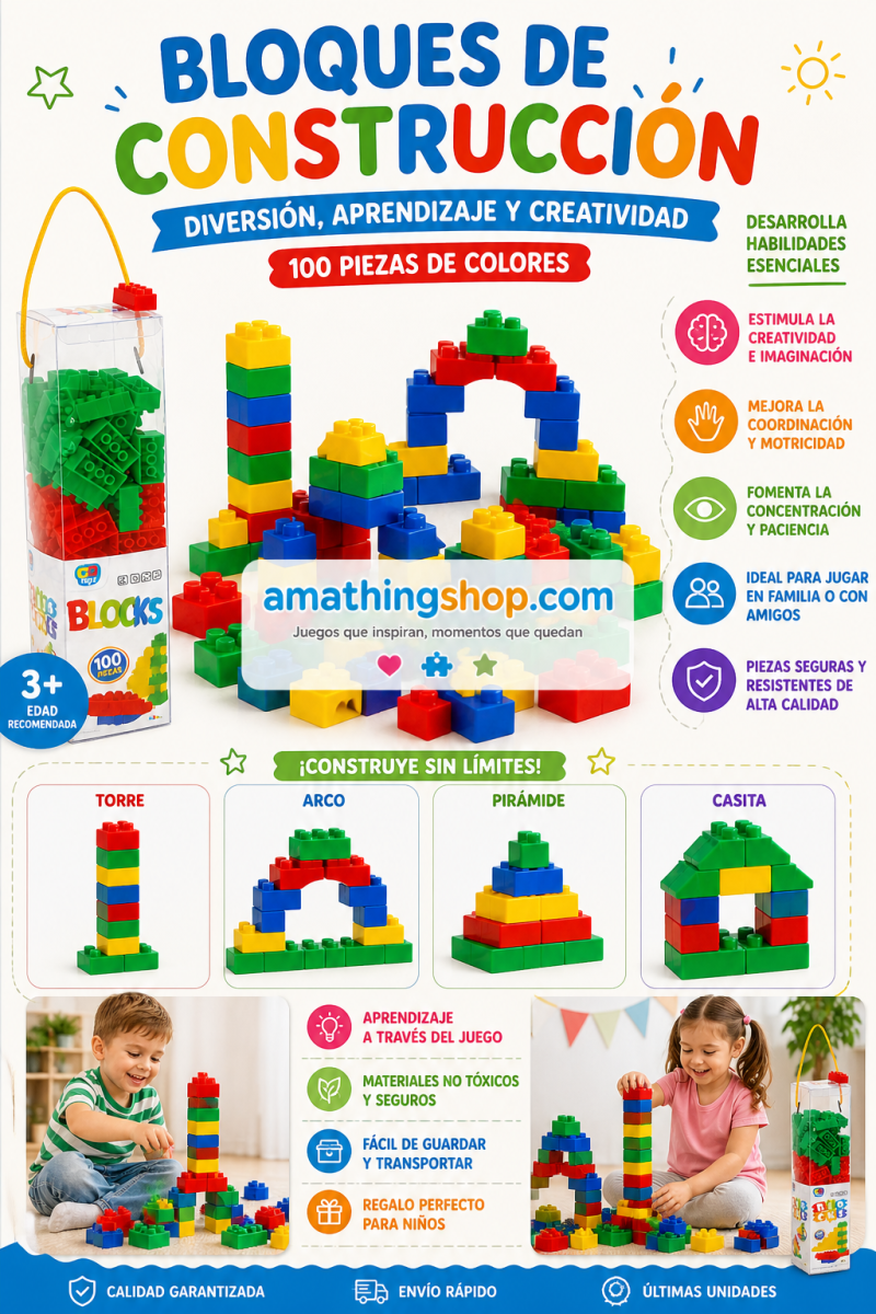 BLOCKS – Bloques de construcción para niños 100 piezas juego educativo portátil - Imagen 8