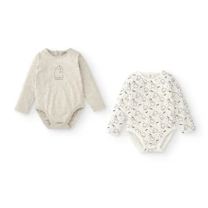 Pack de bodies manga larga de recién nacido tonos gris y blanco