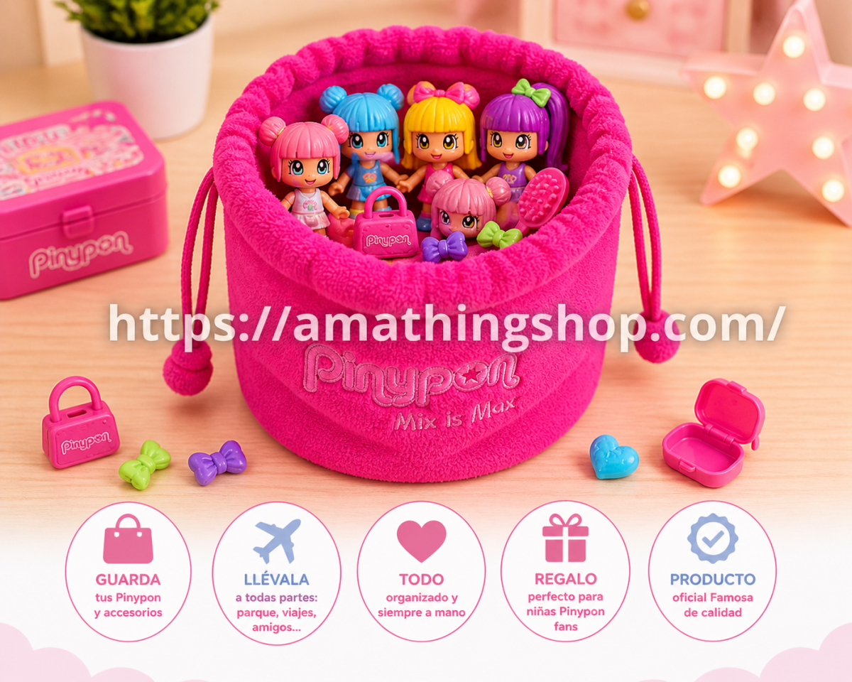 FAMOSA – Bolsita Porta Pinypon Rosa Famosa para Guardar Figuras y Accesorios - Imagen 6