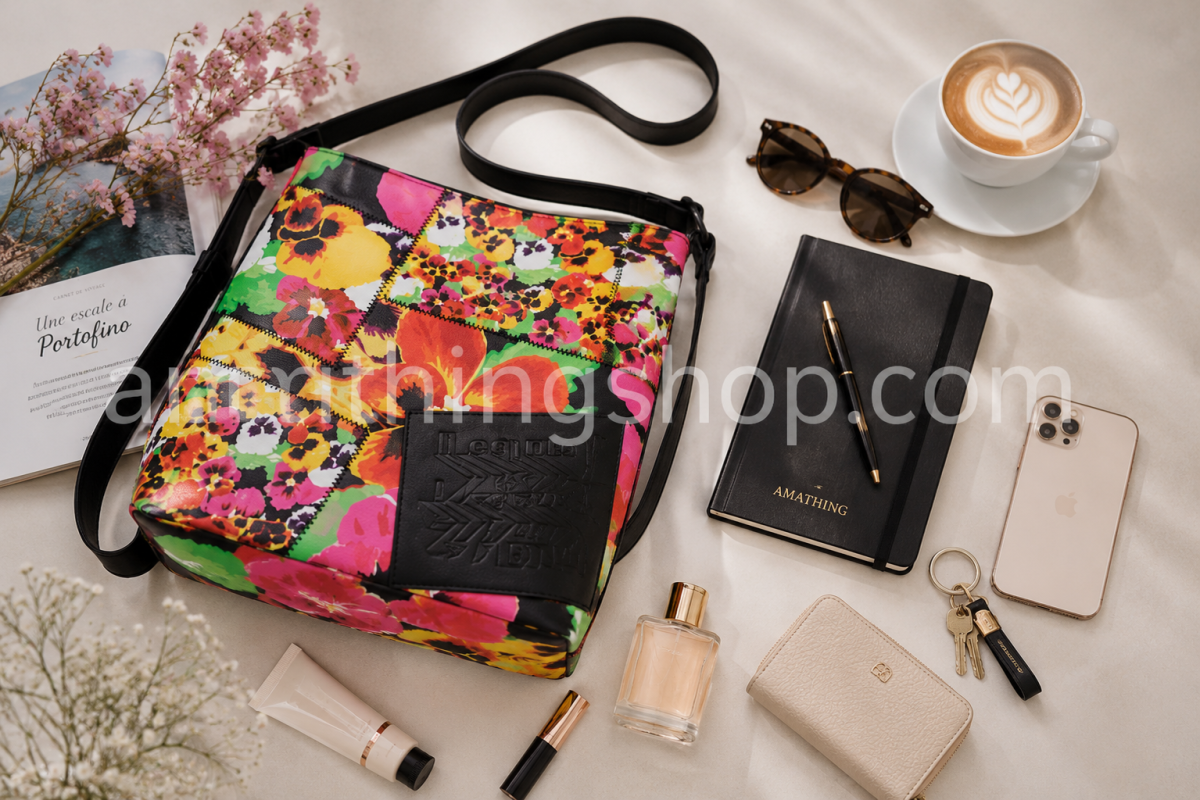 DESIGUAL – Bolso Bandolera Desigual Mika Butan Floral Mujer Grande Patchwork Shopper Multicolor - Imagen 7