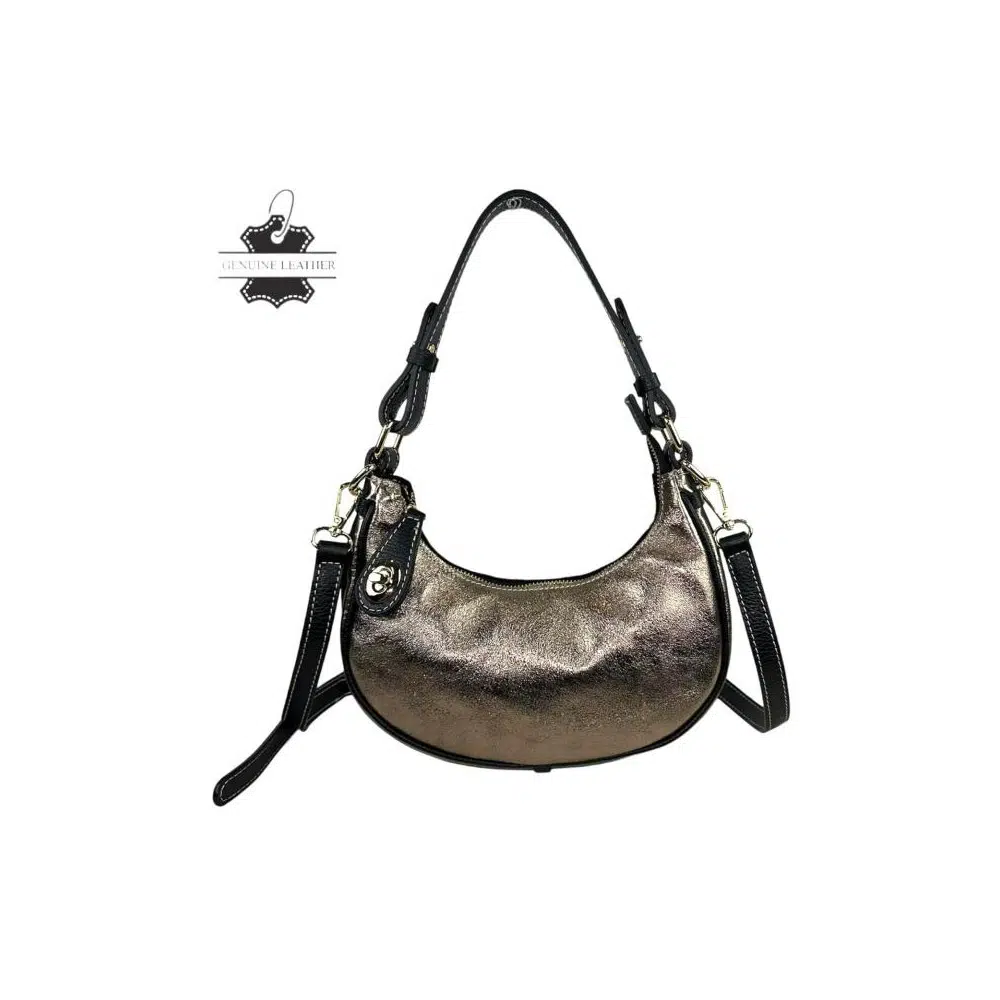Bolso de Piel con Diseño Medialuna, Efecto Brillante y Cremallera con Seguro - Imagen 3