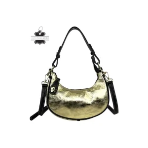 Bolso de Piel con Diseño Medialuna, Efecto Brillante y Cremallera con Seguro