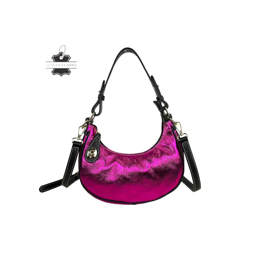 Bolso de Piel con Diseño Medialuna, Efecto Brillante y Cremallera con Seguro - Imagen 4