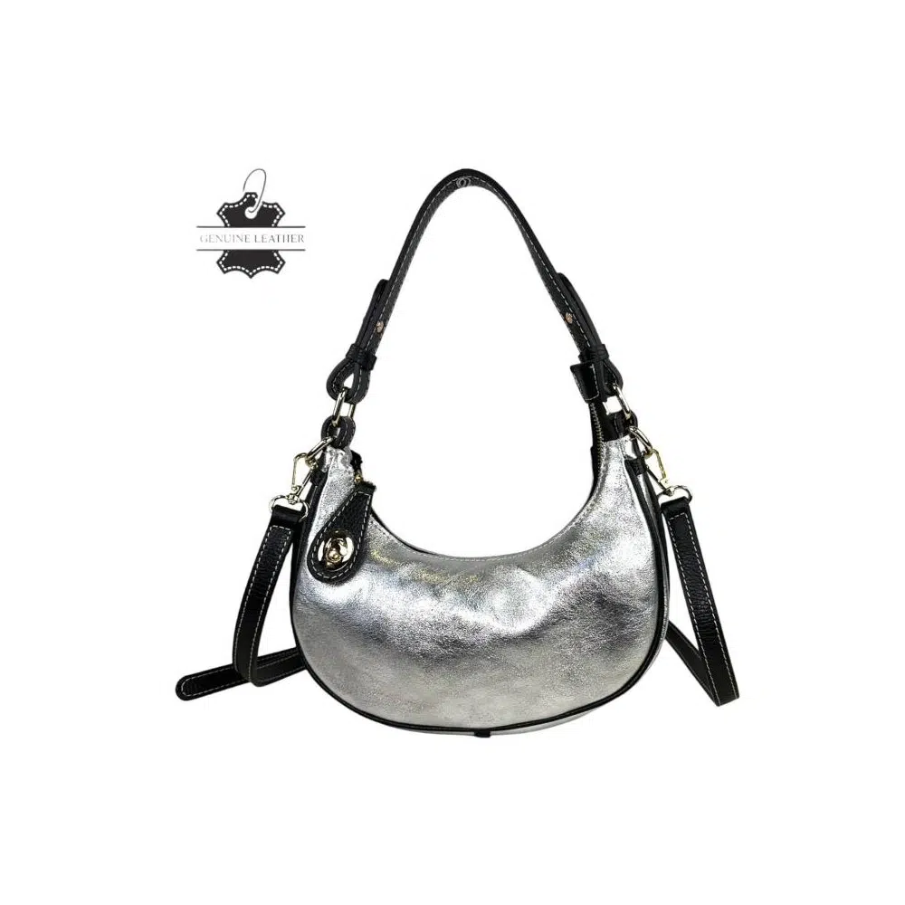 Bolso de Piel con Diseño Medialuna, Efecto Brillante y Cremallera con Seguro - Imagen 5