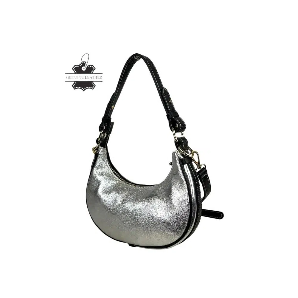 Bolso de Piel con Diseño Medialuna, Efecto Brillante y Cremallera con Seguro - Imagen 6