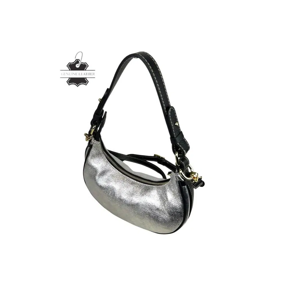 Bolso de Piel con Diseño Medialuna, Efecto Brillante y Cremallera con Seguro - Imagen 7