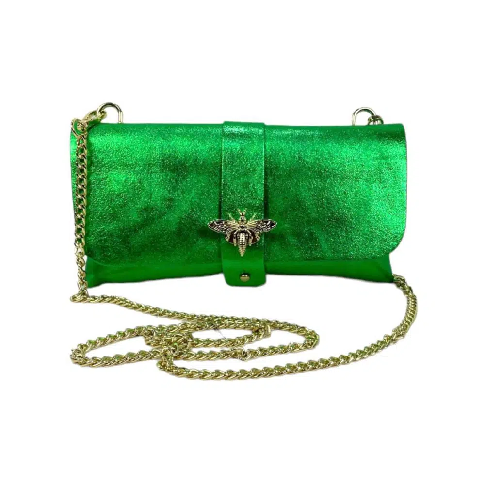 Bolso de Piel Metalizado tipo Sobre con Broche de Abeja para Mujer - Imagen 3