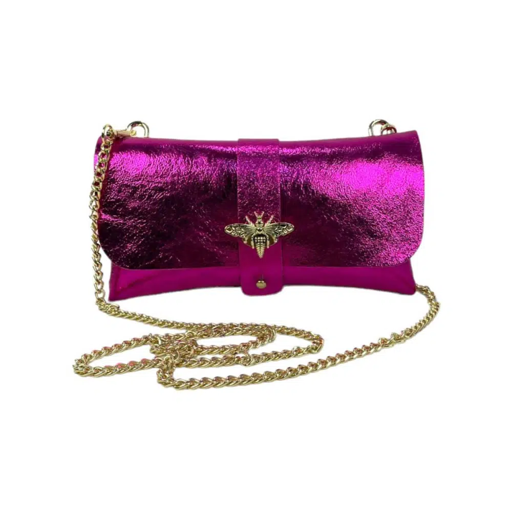 Bolso de Piel Metalizado tipo Sobre con Broche de Abeja para Mujer - Imagen 4